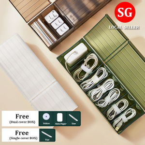 🇸🇬【SG stock】 Data Cable Box 7 Grids Data Cable Organiser Cable Management Box Charging Cable Organizer Box Power Cord Storage Desk Organiser Transparent Box  Large Data Cable Organiser Cable Management Box