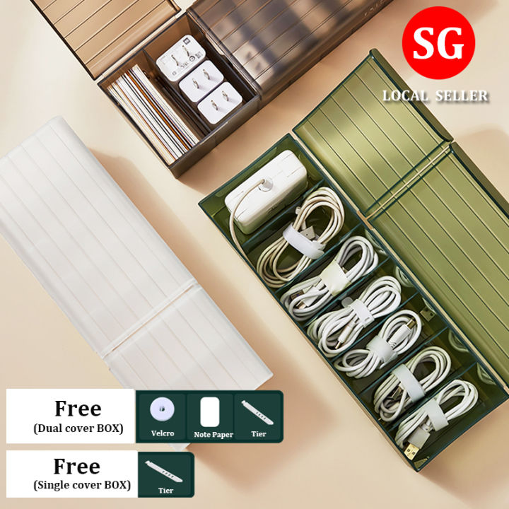 🇸🇬【SG stock】 Data Cable Box 7 Grids Data Cable Organiser Cable