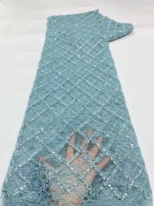 Luxury African Lace Fabric High Quality Sequins Beads Lace Fabrics For Nigerian Wedding Dresses French Tulle Lace Fabric AT2833