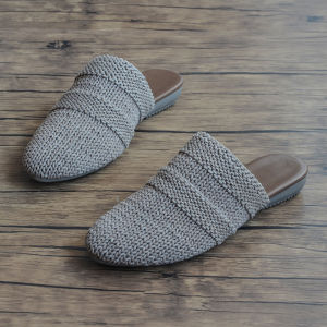 Handmade Linen Woven Genuine Leather Pointed Toe Flat Heel Womens Sandals Summer New Style Comfortable Outdoor Fashionable Slippers