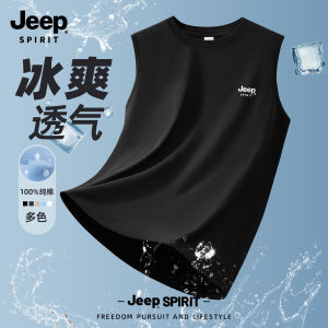Jeep Pure Cotton Deep Grey Mens Vest Breathable Summer Basketball Sleeveless T-Shirt Fashion Urban Style round Neck Sweatback