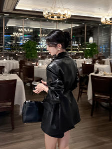 Retro Black PU Leather Jacket Womens Spring Autumn Casual Elegant Design High-End Feelings Small Western Style Coat