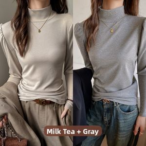 Miiow | Cat Lady Half High Collar Bubble Sleeve T-Shirt Long Sleeve Base Layer Shirt For Autumn And Winter Seasonal Fashion Daily Wear