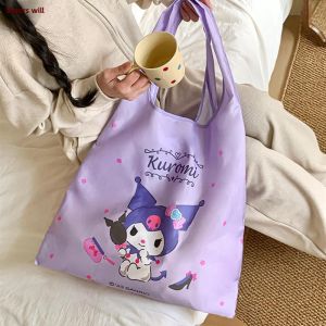 Sanrio Authentic Bag Factory Cute Kuromi Girls One-Shoulder Foldable Large Capacity Shopping Bag