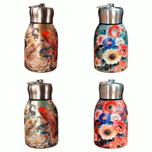 300ml Insulation Cup Retro National Style Peacock 304 Stainless Steel Double Wall Water Bottle