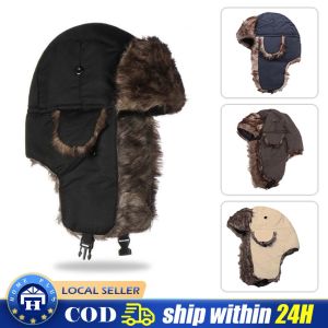 Men Women Trapper Bomber Hats Russian Ushanka Warm Winter Fur Earflap Hat Outdoor Sports Skiing Hunting Fishing Plush Cap