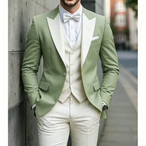 Slim Fit 3 Pieces Suits for Men Wedding Suits for Groom Guest Formal Blazer with Vest Pants Set Classic Business Party Outfit