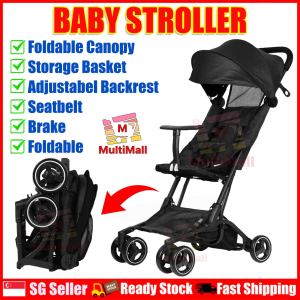 Baby Stroller with Foldable Canopy Black Travel Stroller with Adjustable Backrest Brake and Storage Basket Lightweight Self-Folding Infant Stroller for Newborns to 3 Years Old