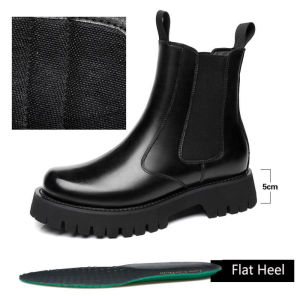 2025 Winter Men Chelsea Rubber Boot Invisible Heel Men Lifted Boots Men Leather Platform Boots Height Increasing