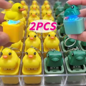 2Pcs Funny Croaking Frog Duck Luminous Button Keychain Keyboard Fidget Clicker Sound Keyring for Stress Relief Finger Toy Gift Decor