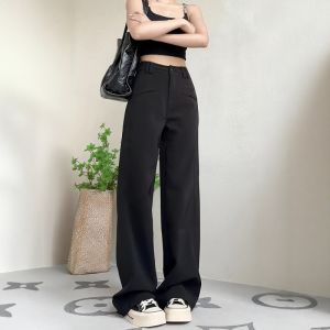 High Waist Wide Leg Suit Pants for Women Autumn New Style plus Size Conceal Hip Loose Design Casual Pants Korean Style