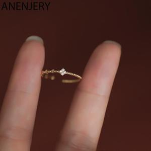 ANENJERY Silver Color Zircon Flower Twist Thin Ring For Women Asymmetric Exquisite Simple Jewelry All Match