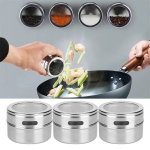 Magnetic Spice Jar Stainless Steel Seasoning Bottle Condiments Container Dustproof Visible Seasoning Preservation Can