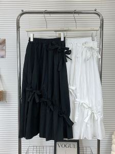 Chic White Asymmetrical Half-length Skirt with Drawstring Butterfly Knot Design for Women Summer 2024 New Arrival Elegant Ladies Skirts