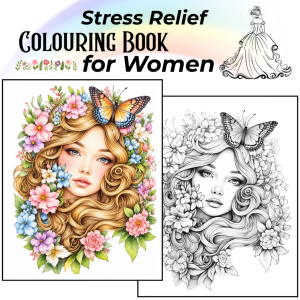 Stress Relief Coloring Book for Women Female Portraits & Floral Art Buku Mewarna Dewasa