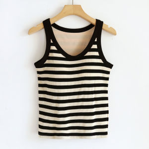 Summer Striped Vest Style Womens Bra Tank Top with Chest Pad Sports Strap Underwear Luxury Double Elastic Fabric for All Seasons