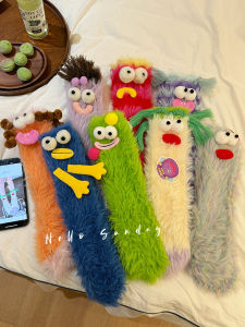 Furry น่ารัก หนาขึ้น Coral ผ้าขนแกะ ผู้หญิง ฤดูหนาว ถุงเท้านอน รองเท้าแตะตั้งพื้น การ์ตูน รูปแบบแอนิเมชัน ถุงเท้าถึงกลางน่อง อินเทรนด์ รุ่น