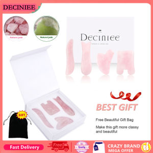 DECINIEE 4 Pcs Gua Sha Scraper Board Box Set Natural Jade Rose Quartz Xiuyu Face Massager Acupoint Meridian Muscle Relax Skin Lift SPA Massager Tools