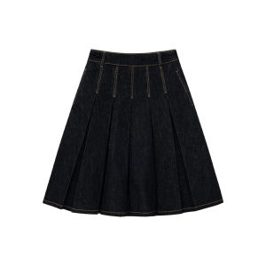 Vintage Pleated Original Color Denim Skirt