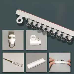Ultra-Thin Self-Adhesive Window Curtain Track Sliding Rail Balcony Partition Hook Type Guide Rail Silent Installation Accessories