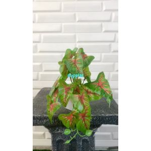 Tanaman Hias Pohon Artificial Juntai Mini Arrowhead Corak Merah Pot Melamine Bento Dekorasi Meja Tamu