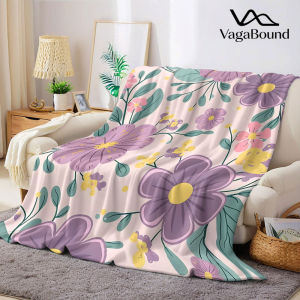 purple pink floral leaf Flannel Blanket Warm Soft Halloween Christmas Decorative Couch Warm Cozy All-Season Gift