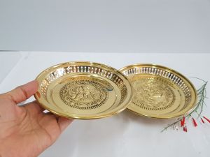 Brass byfa ถาดทองเหลือง ถาดโปร่ง ม้วนขอบ ขนาด 6 นิ้ว F1157 ขนาด 8นิ้ว F1158 ลายกุหลาบ +