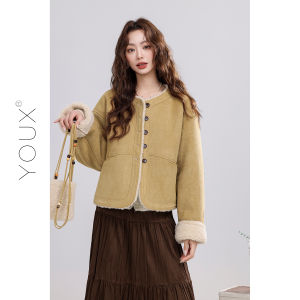 YOUXIANG | Áo Khoác Da Nhân Tạo và Lông Retro