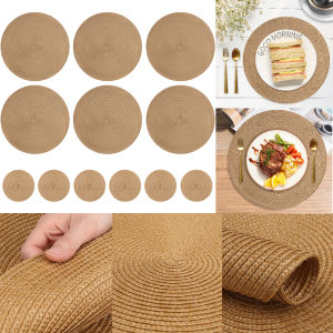 Set of 6 Round Braided Placemats with Coasters Place Mats Non Slip Heat Resistant Table Decor Mats for Home Dining Rome Weeding