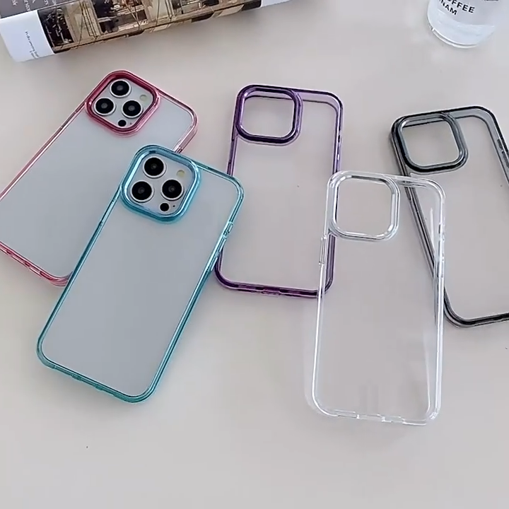 HD Clear Case iPhone 11 12 13 14 15 16 pro max 16 plus Candy Color Silicone Bumper Shockproof Case Acrylic iPhone 11 12 13 14 15 16 pro max 16 plus Transparent Hard back