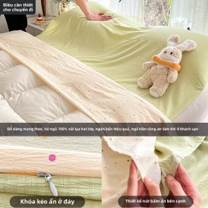 KAMONI | Bộ Drap và Vỏ Chăn Gấm Kép Dùng Đi Du Lịch Có Thể tái Sử Dụng