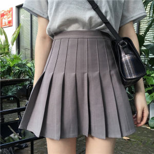 plus Size Grey Pleated Mini Skirt High Waist A-Line Tennis Skirts Womens Fashion Summer Slimming College Style Half-length Skirts