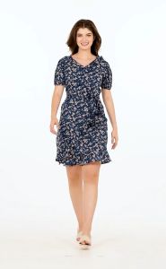 Krizia Puff Sleeves Overlap Flounce Hem Dress