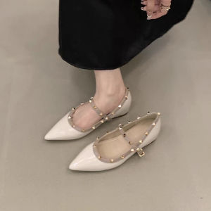 Giày Cao Gót Đế Thấp Đế Xuồng Đinh Tán Thanh Lịch Cho Nữ Mùa Hè 2025 Đế PU Chống Trượt