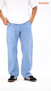 Superego Celana Jeans Pria Size 28-38 Loose Fit Fatigue Long Pants Denim Light Blue SFP01A