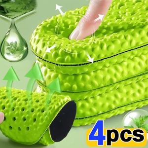 แผ่นตาข่ายนุ่มระงับกลิ่นระบายอากาศได้ดีพื้นรองเท้ากีฬารองเท้าวิ่ง4ชิ้นแผ่นรองรองเท้าออร์โทพีดิกส์สายรัดเรืองแสงพื้นรองเท้า