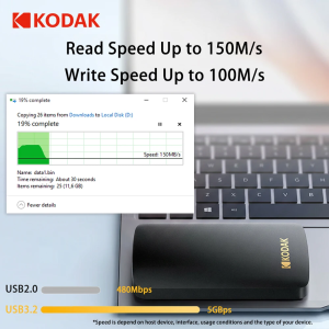 Kodak | Kodak Portable External Hard Drive P150 500GB/1TB USB 3.0 External Hard Drive for Secure Storage and Backup Portable Storage