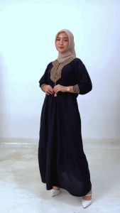 dress mewah gamis arab turki renda jumbo lengan 3/4 kain crinkle baju wanita viral terbaru 2023