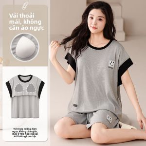 Bộ đồ ngủ nữ MiiOW làm bằng vải lụa băng tay ngắn rộng rãi quần short thoải mái