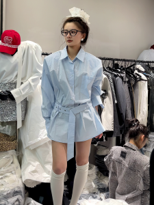 Korean Style Dongdaemun Spring New Fashion Comfortable Casual Waist-Cinching Womens Shirt Versatile Slimming Top