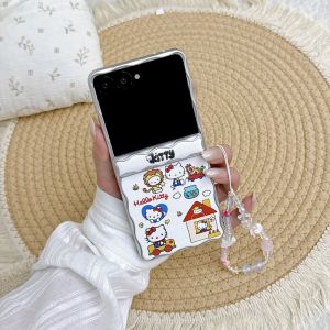 Sanrio | Ốp Điện Thoại Hoạt Hình Hello Kitty Wave Car Cho Samsung Galaxy Z Flip Chống Sốc Có Mặt Dây Chuyền Vỏ Nhựa Chống Trầy Xước Chống Nước