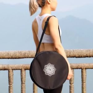 Yoga Wheel Bag Nylon Black Mandala Flower Yoga Circle Bag Large Capacity Double Zipper Pilates Wheel Backpack Fitness Sport Bag