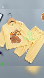 Combo 3 Bộ dài tay dài quần bé trai bé gái hình in quả cam capybara cho bé từ 6kg-30kg.DT14