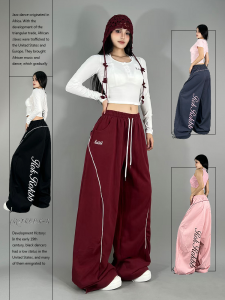 ROKBBK-K Street Style Sporty Casual Pants Womens Jazz Dance American Line Letter Design Cotton Loose Fit Straight Leg Pants