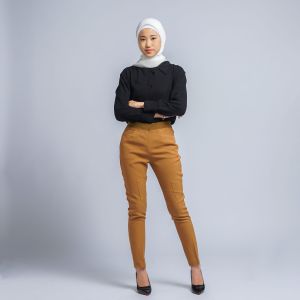 Celana wanita terbaru kerja kantor slimfit pinggang karet polyester premium stretch import syakira