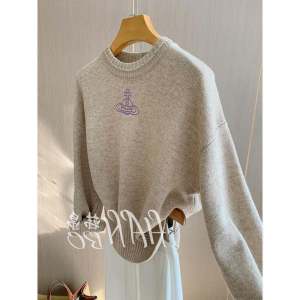 Áo Len Dệt Kim Cổ Tròn Thêu Lông Cừu Cao Cấp Dành Cho Nữ Áo Khoác Mùa Thu Dài Tay Màu Trơn Có Khóa Kéo Có Túi