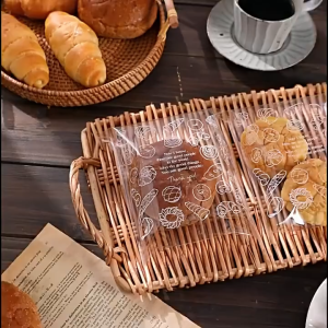 100Pcs Cookies Packaging Bag Plastic Self Adhesive Bread Bag Portable Cute Cartoon Loaf Pastry Candy Bag for Birthday