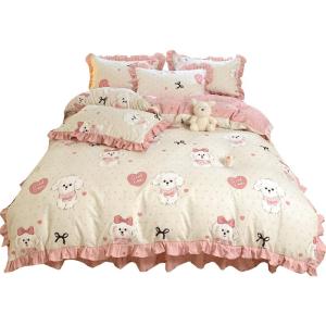 KAMONI | Bộ Drap Giường Bằng Cotton Sạch với Bed Skirt cho Mùa Thu và Đông
