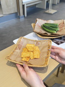 Handwoven Basket Retro Southeast Asian Style Restaurant Fried Chicken BBQ Meatball Dim Sum Basket Rectangular Snack Basket