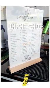 ป้ายตั้งโต๊ะ a4 a5 a6 ป้ายราคา ป้ายเมนู แผ่น acrylic ฐานไม้ minimal ของตกแต่งร้านกาแฟ ร้านขนม คุณภาพงานส่งออก